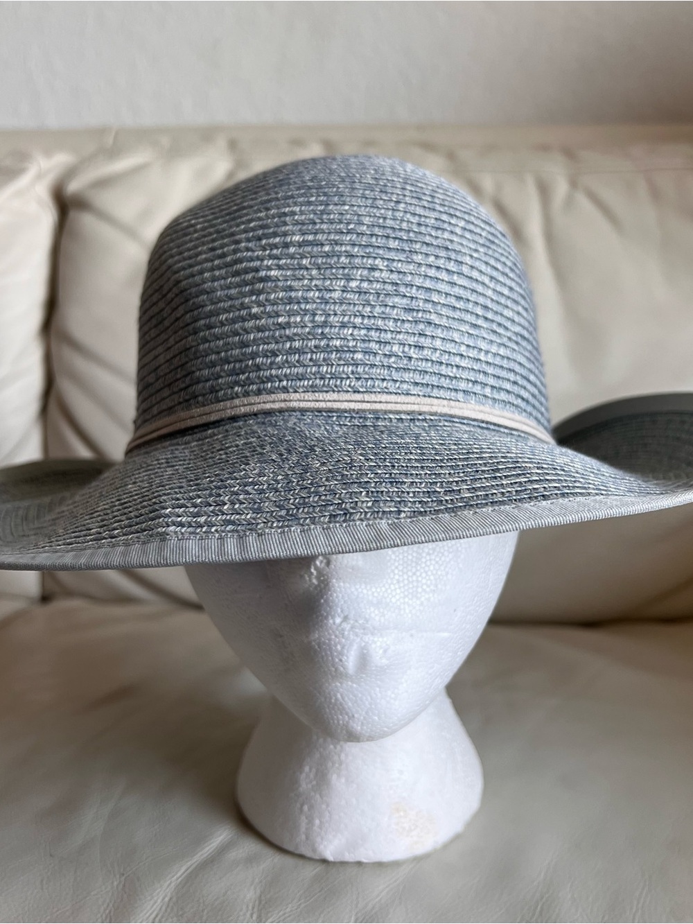 Sun N Sand Classic Wide-Brim Straw Sun Hat - Light Blue UPF 50+